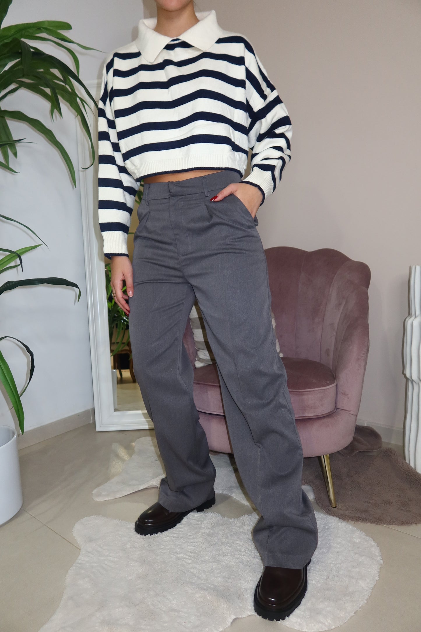 Pantalone Wide Leg Grigio
