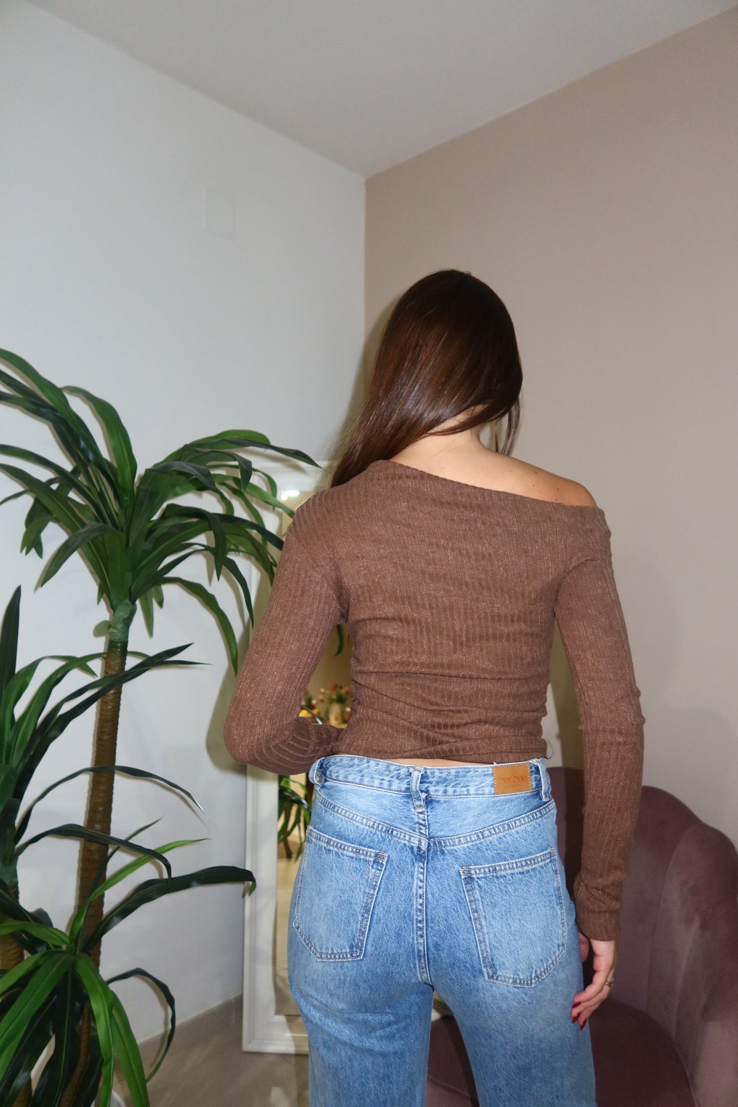 Maglia a costine marrone