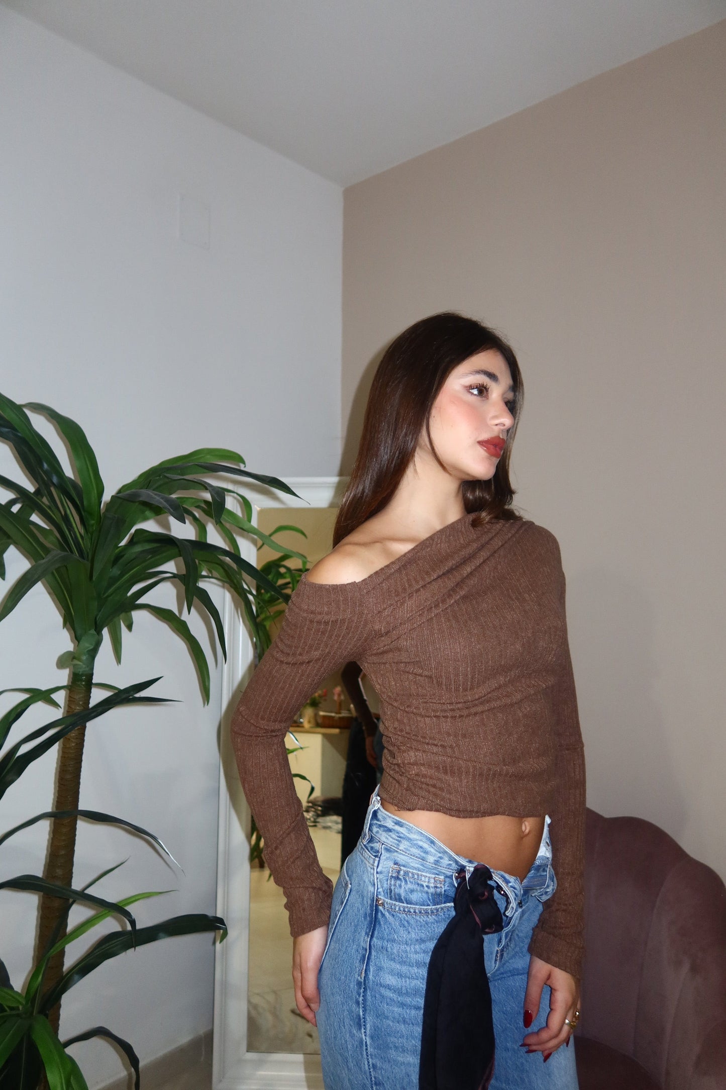 Maglia a costine marrone