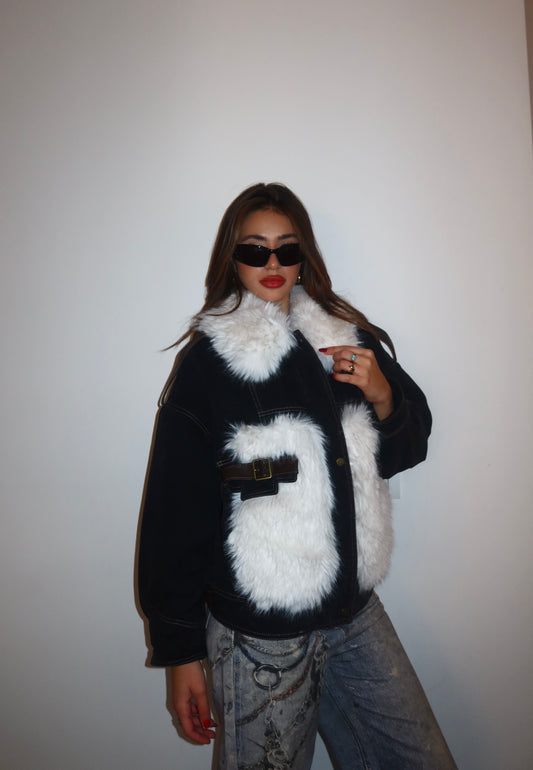 Jacket in jeans ed ecopelliccia