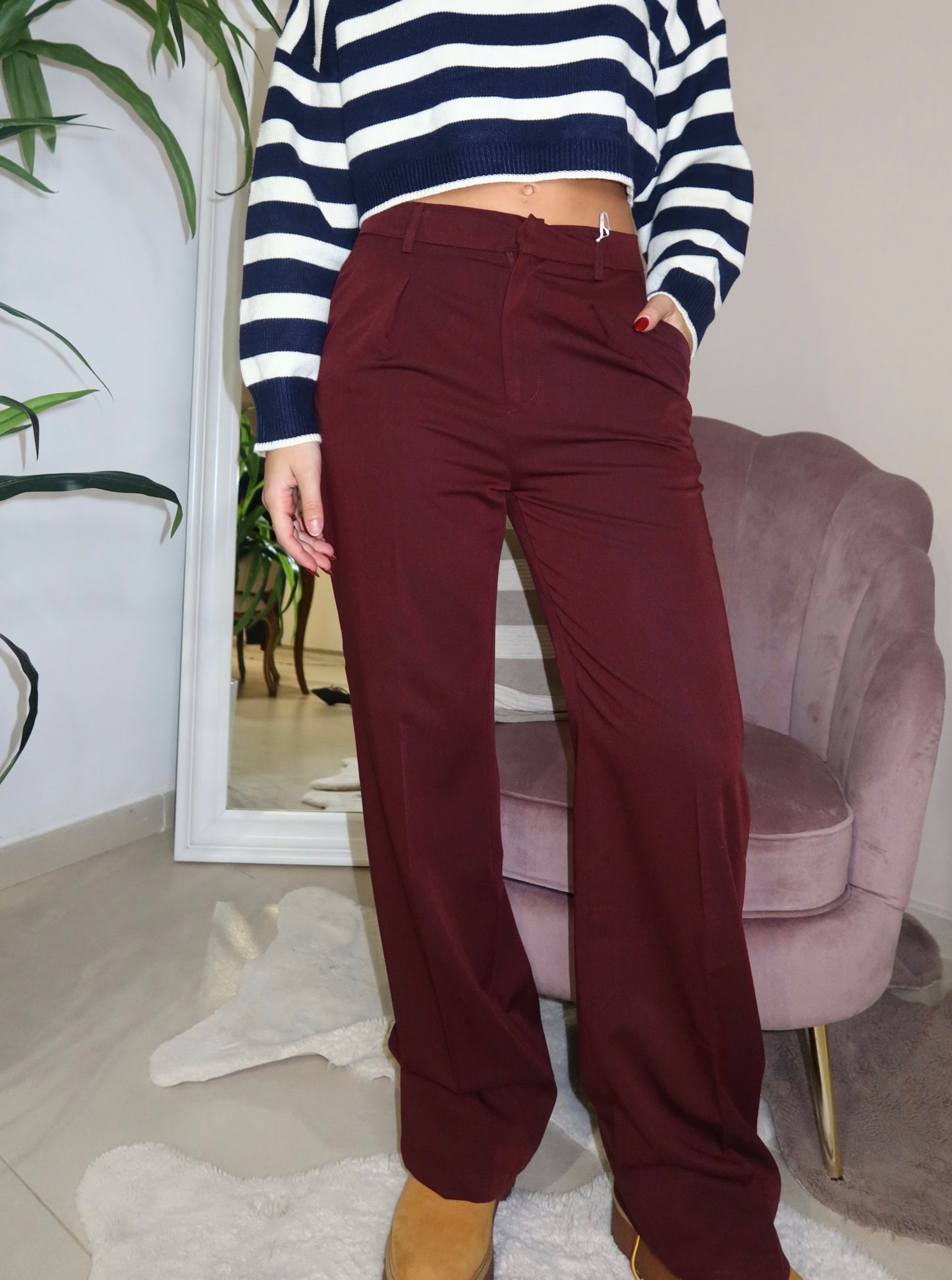 Pantalone Wide Leg Bordeaux