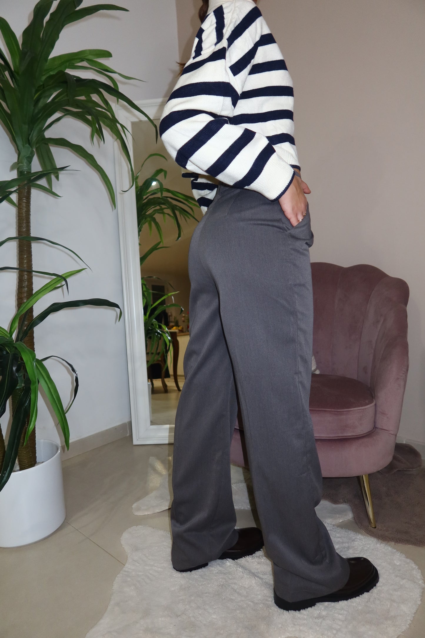 Pantalone Wide Leg Grigio